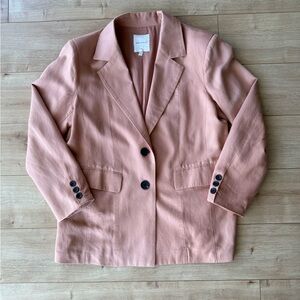 Avec Les Filles Peach Linen Blend Tailored Blazer Jacket Womens Size L